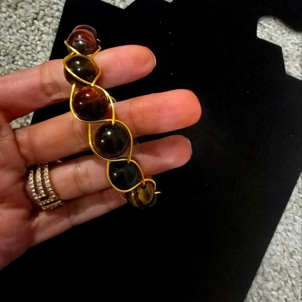 Spiritual Tiger EyeGold Wire Wrapped Stone Bracelet